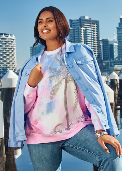 Plus Size Cotton Palm Tie Dye Sweatshirt