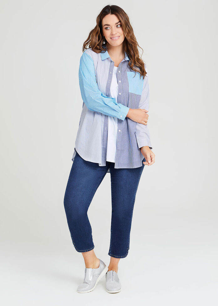 Cotton Stripe Boyfriend Shirt, STRIPE, hi-res