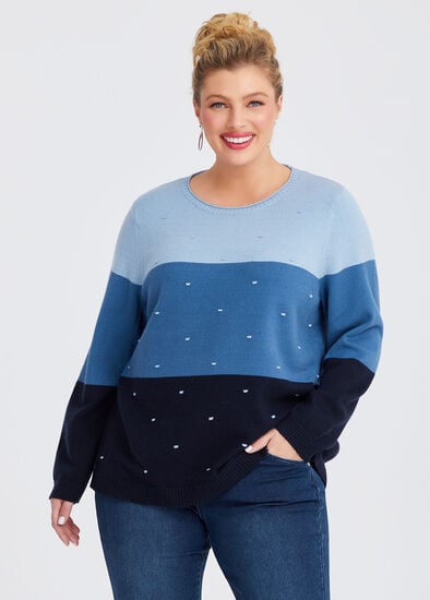 Plus Size Colour Block Crew Neck Jumper