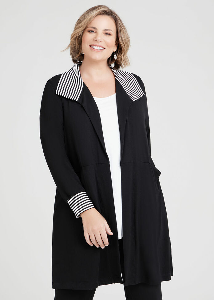 Shop Plus Size Natural Stripe Collar Cardigan, Black Taking Shape AU