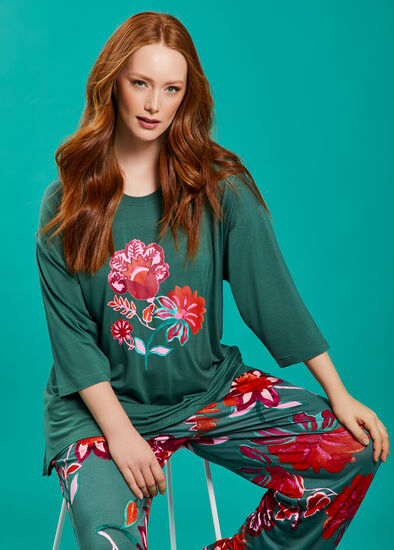 Plus Size Bamboo Flower Bloom Pyjama Top