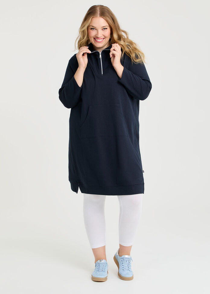 Zip Collar Long Sleeve Sweat Dress, , hi-res