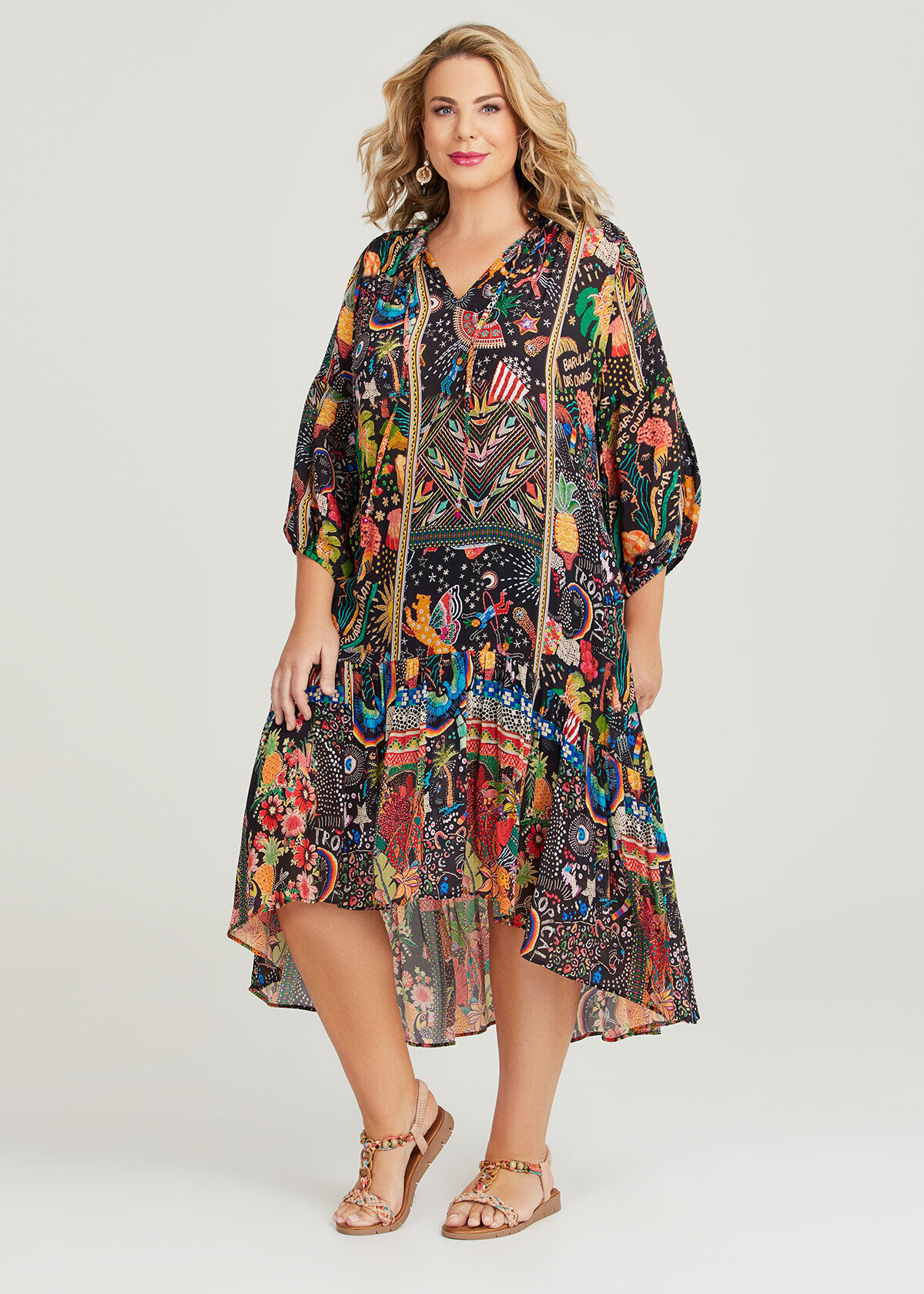 Shop Plus Size Natural Carnivale Mix Dress in Multi Taking Shape AU