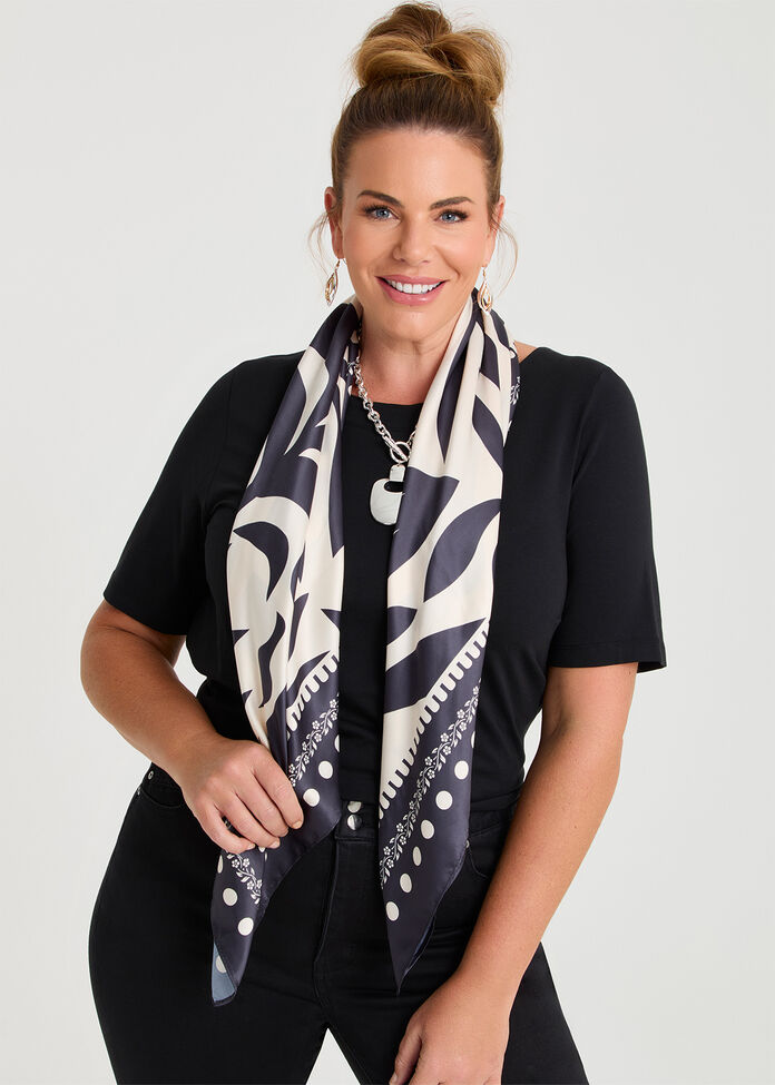 Monochrome Abstract Scarf, , hi-res