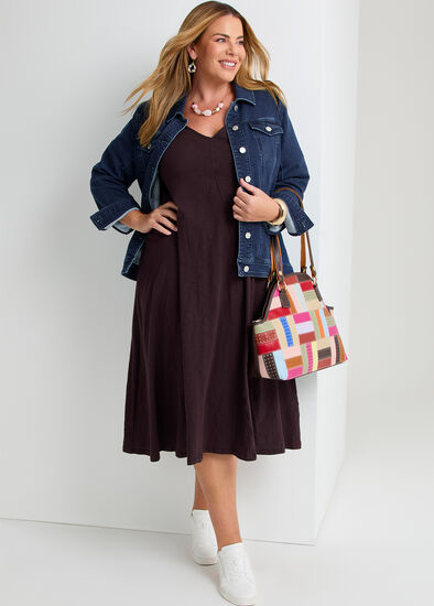 Plus Size Cotton 3/4 Sleeve Swing Dress