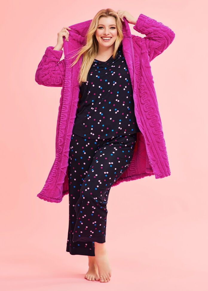 Plush Hooded Zip Up Dressing Gown, , hi-res