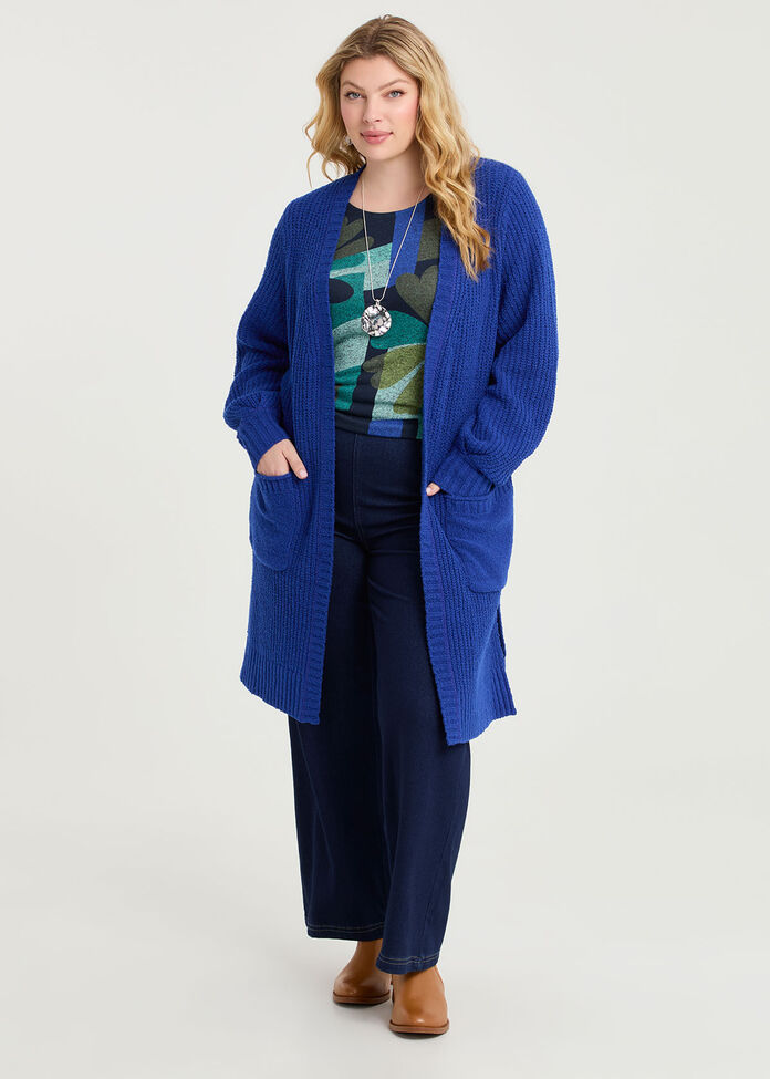 Cotton Blend Pocket Rib Cardigan, , hi-res