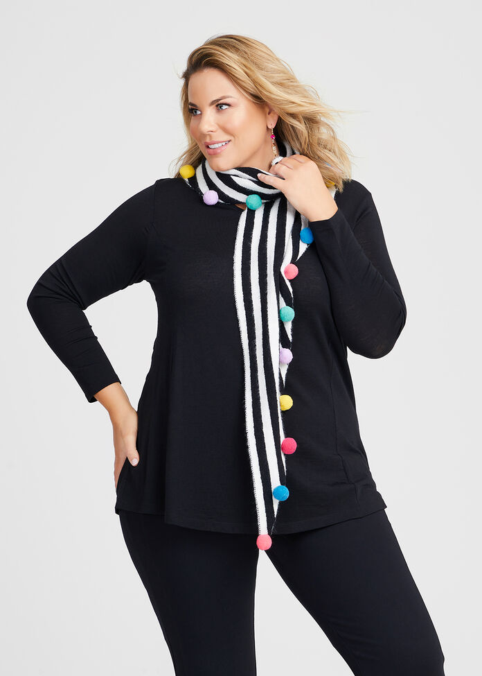 Pom Pom Stripe Scarf, , hi-res