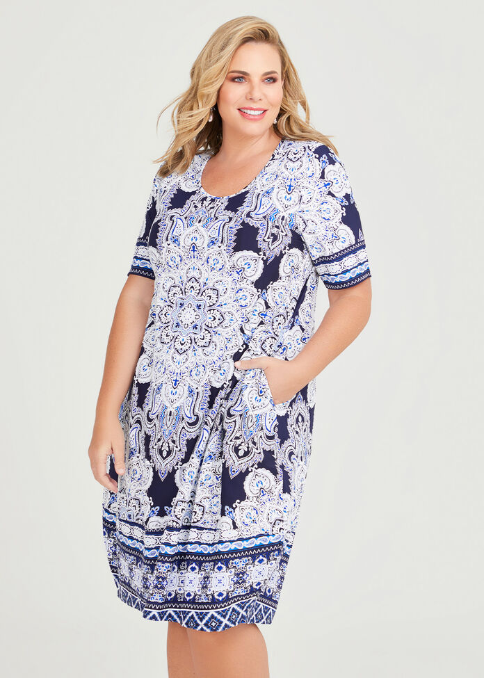 Shop Plus Size Motif Print Panel Dress in Blue | Taking Shape AU