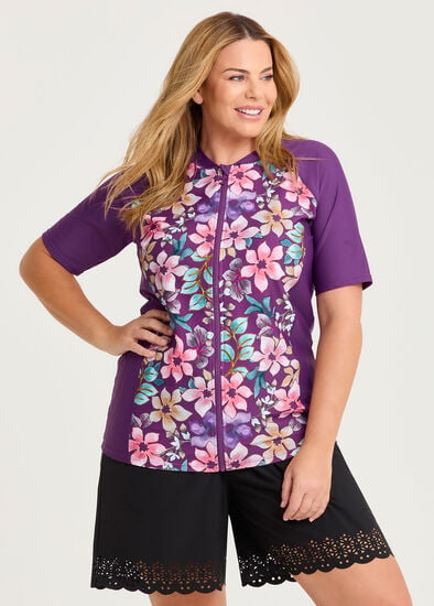 Plus Size Watercolour Floral Rash Vest