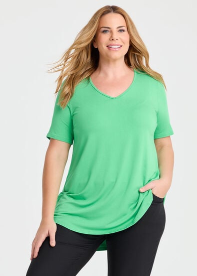 Plus Size  Bamboo Base V Neck Short Sleeve Top