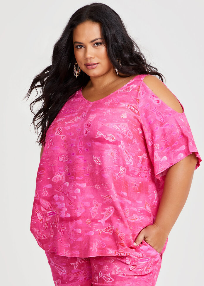 Shop Plus Size Elverina Daba Cold Shoulder Top in Multi Taking Shape UK