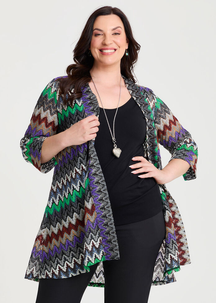 Chevron Lace Spliced Cardigan, , hi-res