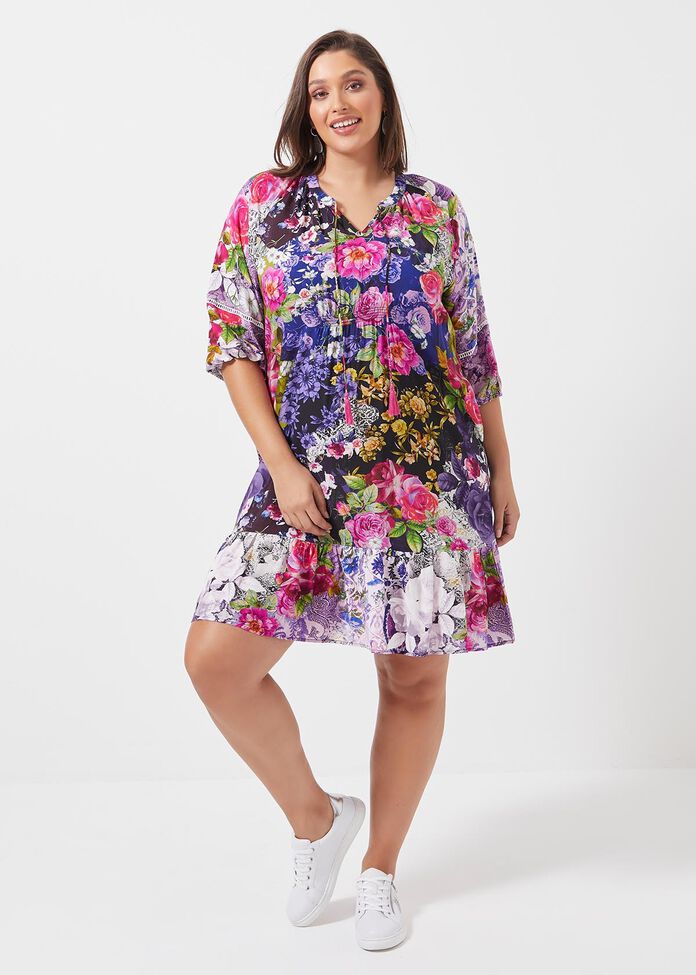 Natural Floral Boho Midi Dress, , hi-res
