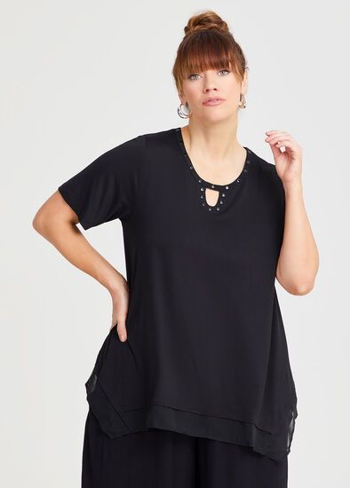 Plus Size Bamboo Embellished Chiffon Top