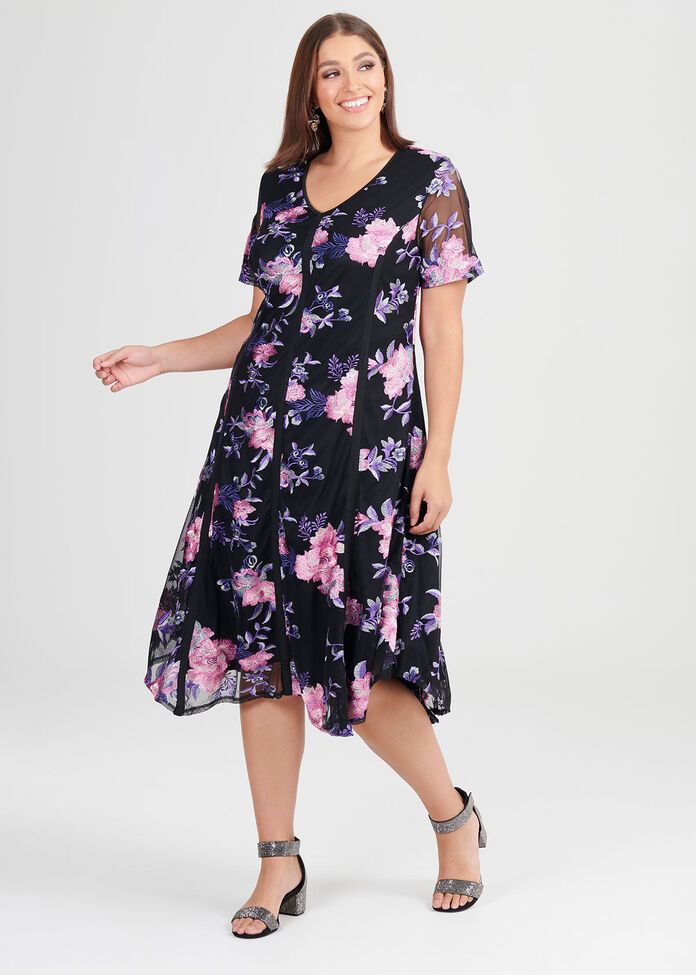 Shop Plus Size Moonlight Embroidered Dress in Black | Sizes 12-30 ...