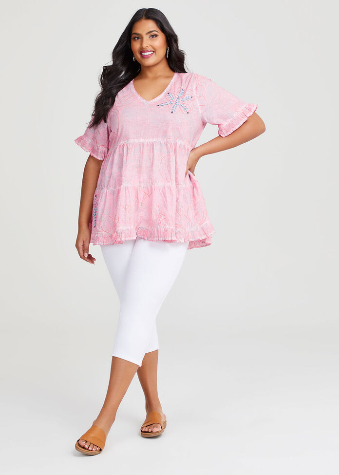 Cotton Pigment Foil Beaded Top, , hi-res