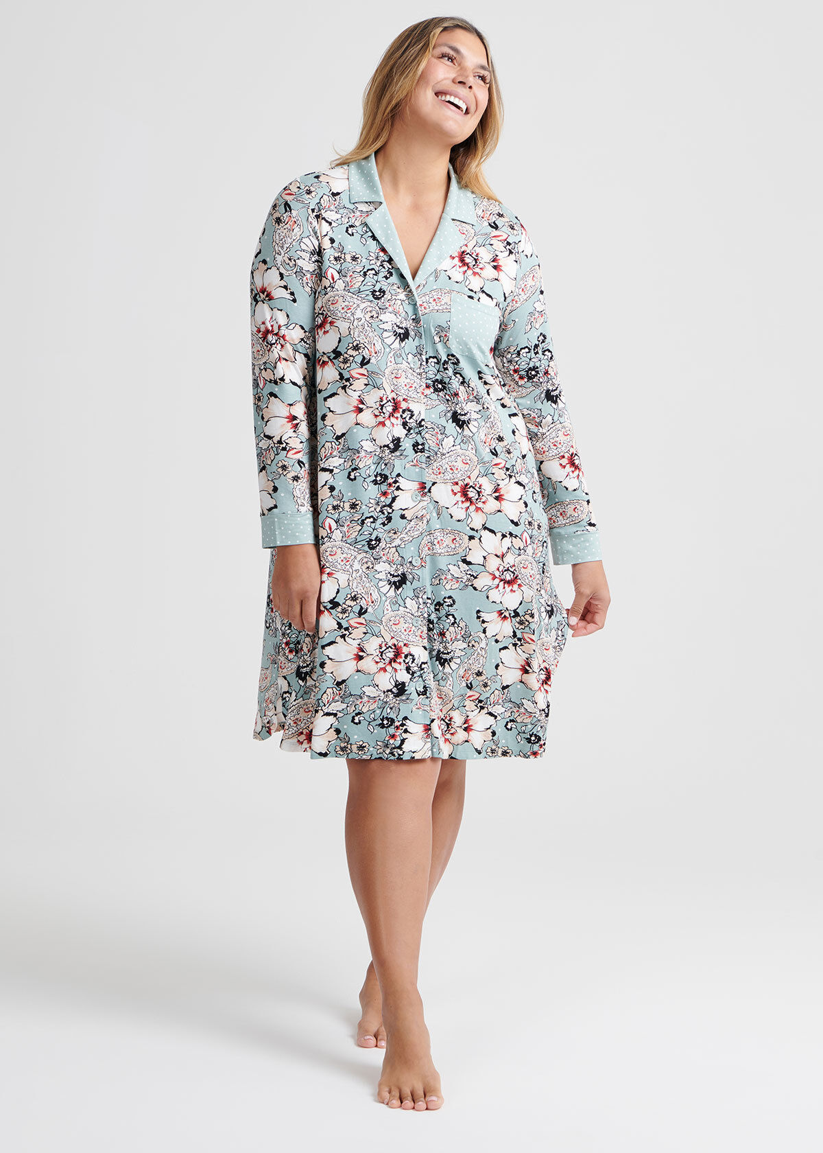Shop Plus Size Button Through Nightie in Print Taking Shape AU