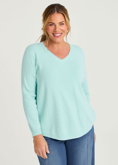 Plus Size Curved Hem V-neck Jumper