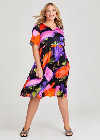 Plus Size Abstract Satin Natural Dress