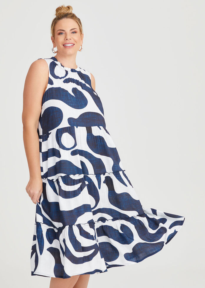 Natural Indigo Print Dress, , hi-res