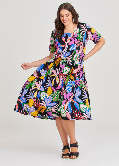 Plus Size Floral A Line Flare Dress With Belt - Fabulously Dressed