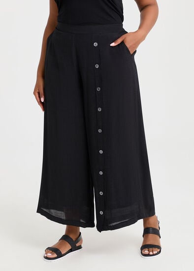 Plus Size Natural Buttoned Wide Leg Pant