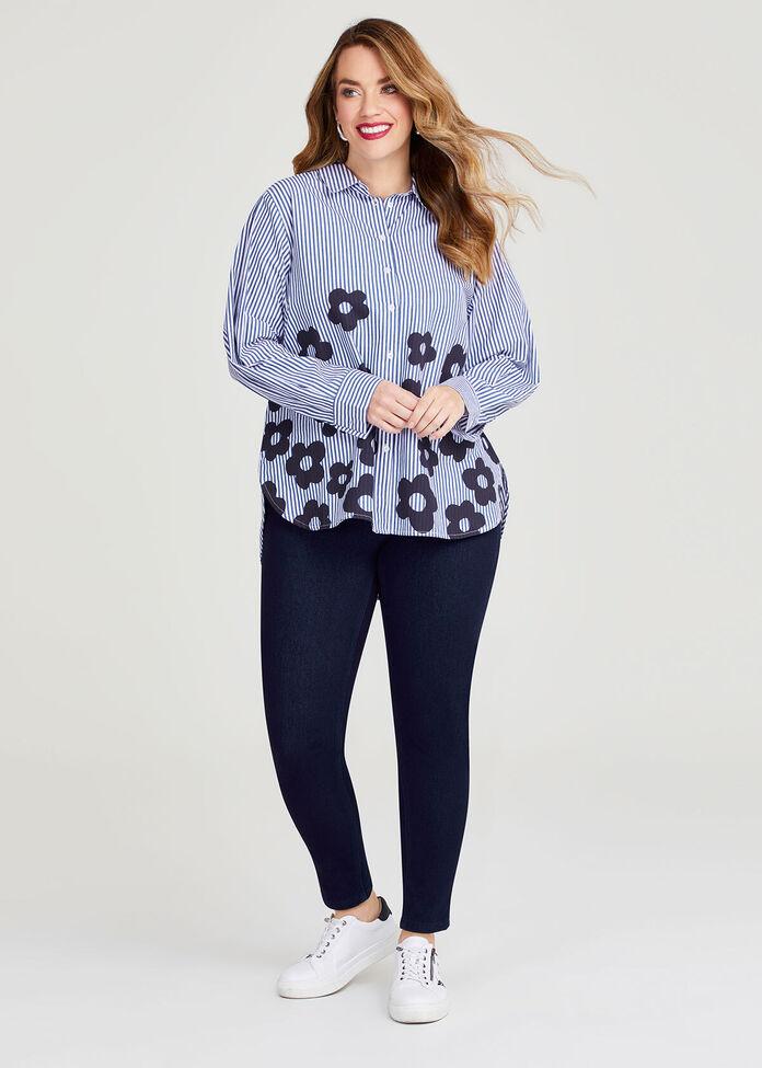 Cotton Stripe Flower Shirt, , hi-res