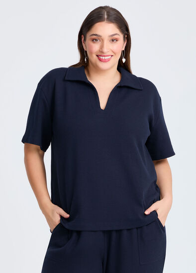 Plus Size Waffle Collared Top