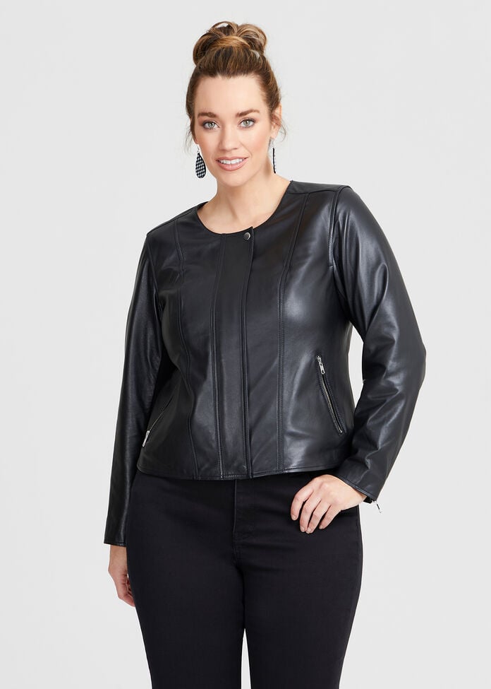 Leather Zip Jacket, , hi-res