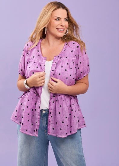 Plus Size Cotton Tiered Spot Top