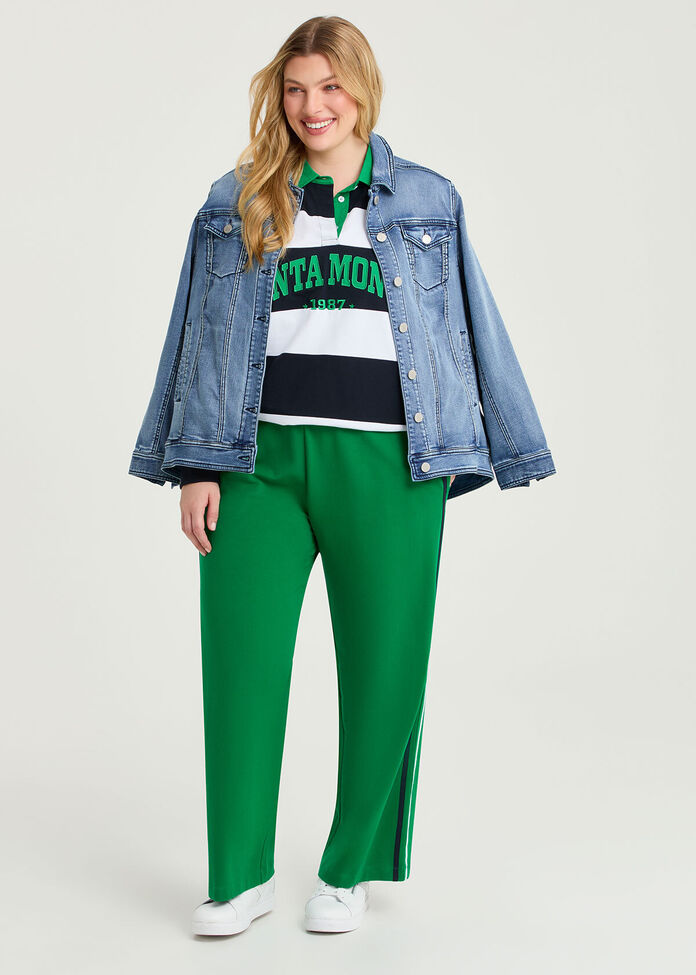 Cotton Stripe Polo Neck Sweatshirt, , hi-res