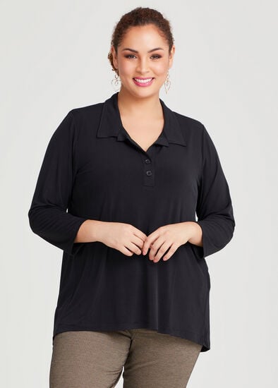 Plus Size Johnny Collar Long Sleeve Top