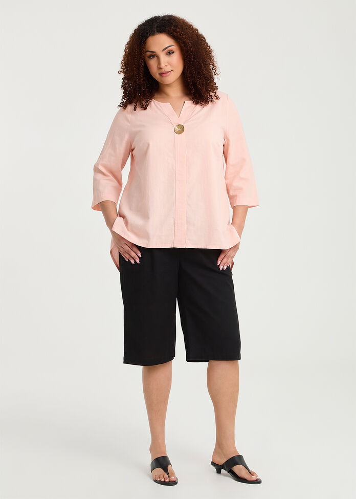 Cotton Linen Button Detail Top, , hi-res