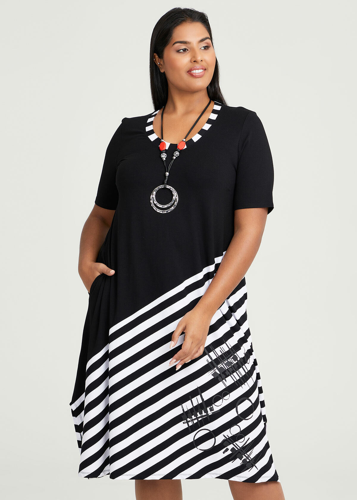 Plus size black sale and white striped dress