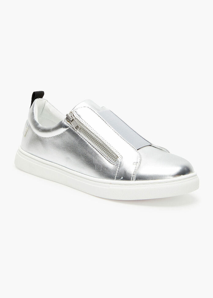 Metallic Silver Side Zip Sneaker, , hi-res