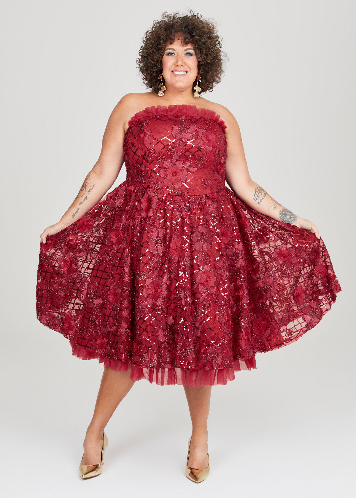Shop Plus Size Eve Tulle Sequin Flower Dress in Red Taking Shape AU