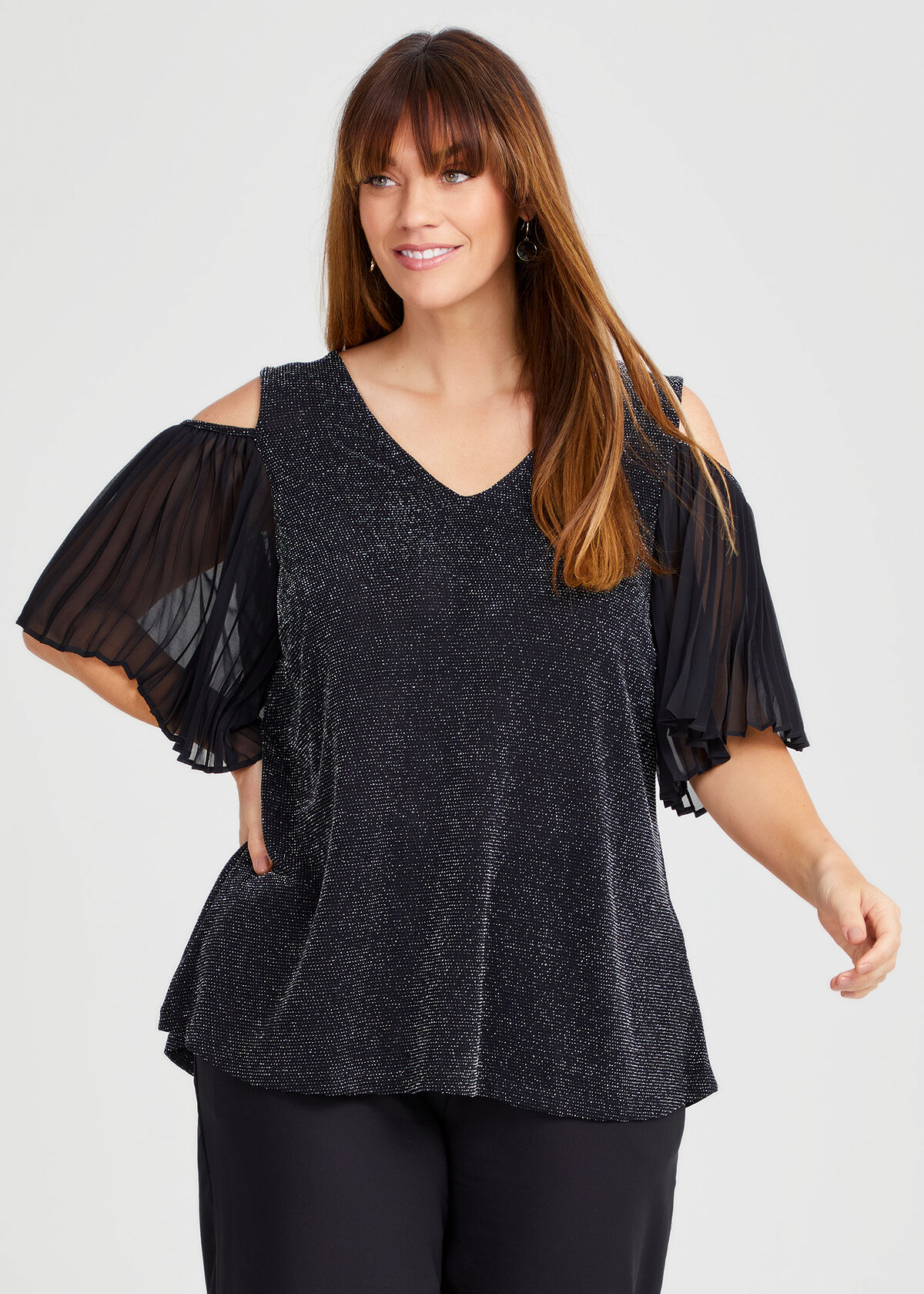 Black sparkly cold shoulder top hotsell