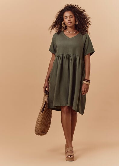 Plus Size Linen Blend Holiday Pocket Dress