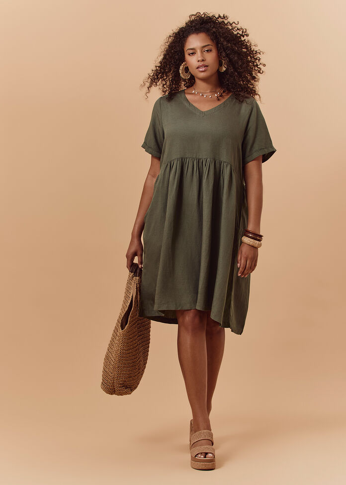 Linen Blend Holiday Pocket Dress, , hi-res