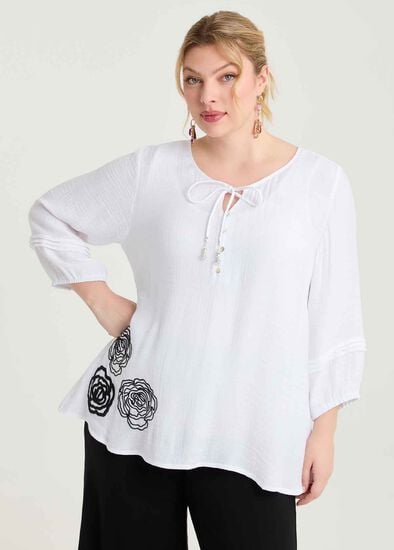 Plus Size Cornelli Flower Natural Top