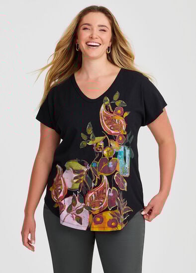 Plus Size Cotton Modal Foliage T-shirt