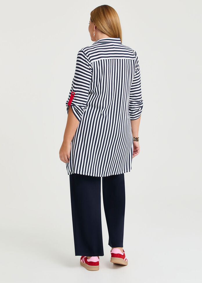 Zip Collar Stripe Natural Tunic, , hi-res