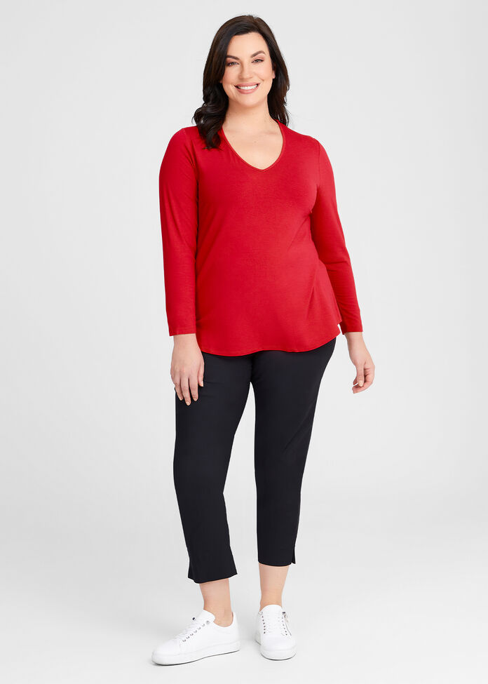 Natural Everyday V-neck Long Sleeve Top, , hi-res