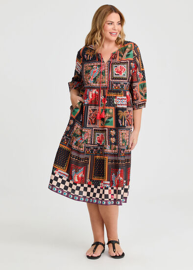 Plus Size Cotton Savanah Border Print Dress
