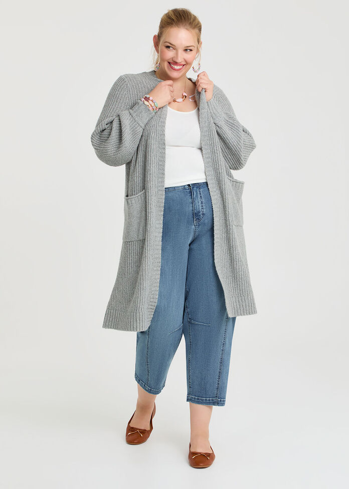 Longline Pocket Rib Cardigan, , hi-res