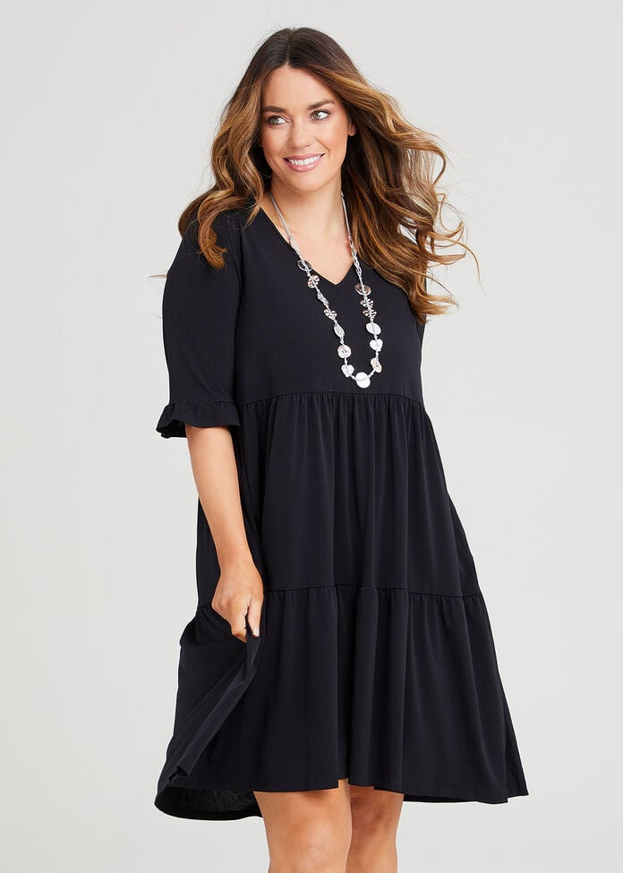 Shop Plus Size Short Sleeve Luna Tier Dress in Black | Taking Shape AU