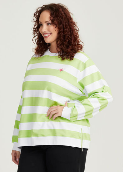 Plus Size Cotton Block Stripe Sweatshirt