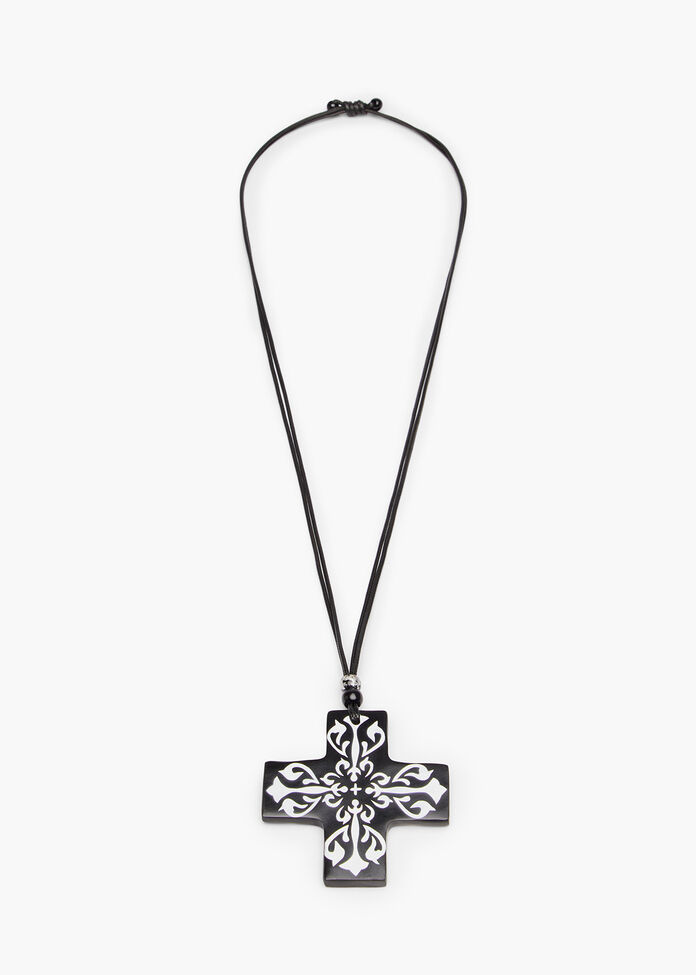 New Etched Cross Necklace, , hi-res
