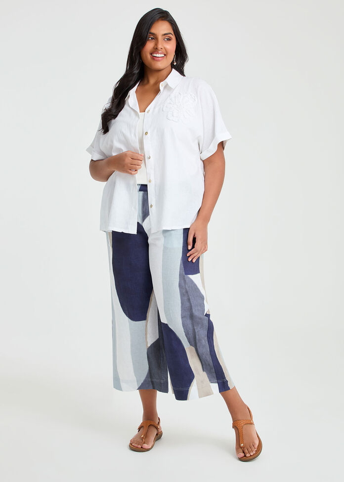 Linen Ayanna Applique Top, , hi-res